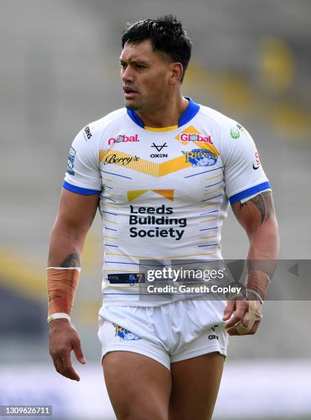 Zane Tetevano of Leeds during the Betfred Super League match between Wakefield Trinity and Leeds Rhinos at Emerald Headingley Stadium on March 27,...