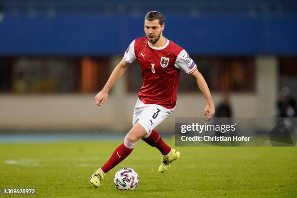 Aleksandar Dragovic of Austria runs with the ball during the FIFA World Cup 2022 Qatar qualifying match between Austria and the Faroe Islands on...