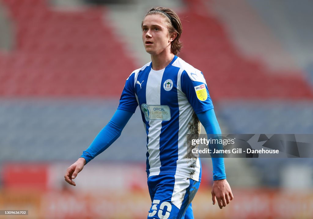 Thelo Aasgaard of Wigan Athletic looks on during the Sky Bet League