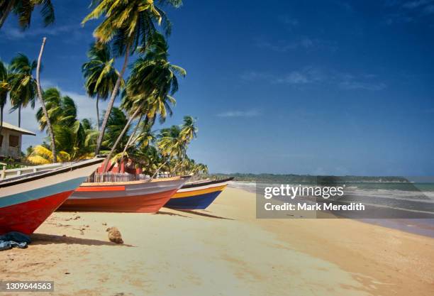 fishing boats at mayaro - trinité et tobago photos et images de collection