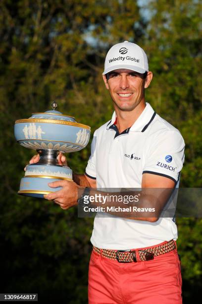 Billy Horschel of the United States celebrates with the Walter Hagen Cup after winning 2&1 against Scottie Scheffler of the United States in the...