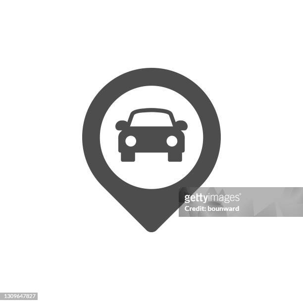 ilustrações, clipart, desenhos animados e ícones de pin map localização do carro ícone plano - taxi