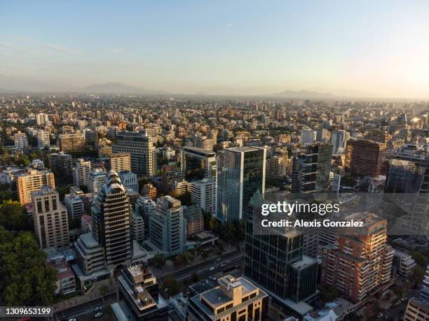 aerial view of santiago de chile at sunset - santiago chile sunset stock pictures, royalty-free photos & images