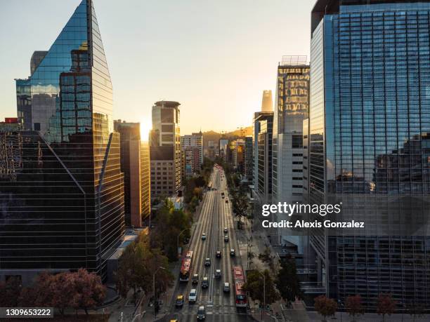 skyscrapers of el golf neighborhood in santiago de chile - santiago chile stock pictures, royalty-free photos & images