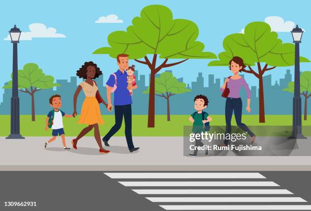 multi ethnic couple and children - private school stock illustrations