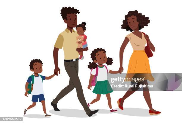 ilustrações de stock, clip art, desenhos animados e ícones de parents taking their children to school - origem africana