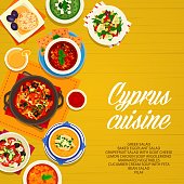 Cyprus cuisine vector cartoon poster Cypriot meals