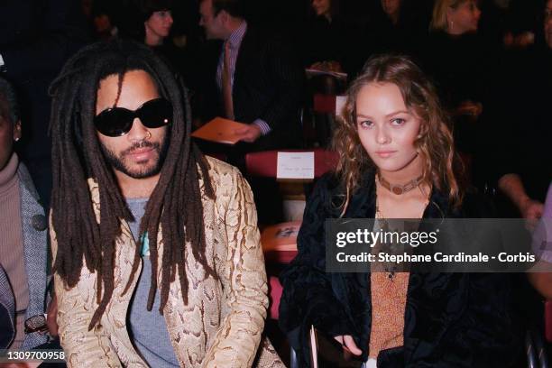 Lenny Kravitz and Vanessa Paradis attend the Chanel Ready to Wear Spring/Summer 1995 show as part of Paris Fashion Week on October 17, 1994 in Paris,...