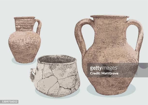 terracotta pots - ancient pottery stock illustrations