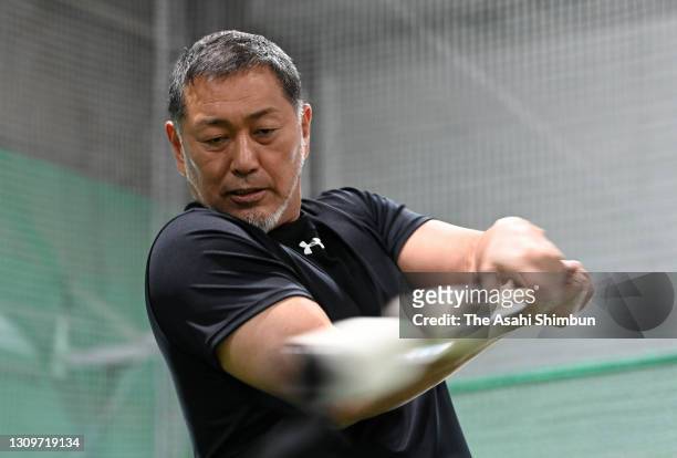 Former baseball player Kazuhiro Kiyohara exercises on March 26, 2021 in Tokyo, Japan.