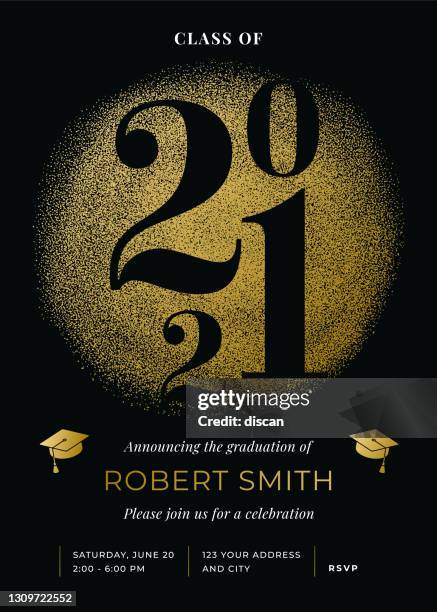 2021 class - congratulations graduates card with golden glitter. - varsity jacket stock illustrations