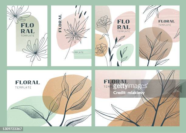 ilustraciones, imágenes clip art, dibujos animados e iconos de stock de plantillas boho florales - flores