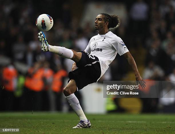 Benoit Assou-Ekotto of Tottenham Hotspur controls the ball during the Barclays Premier League match between Tottenham Hotspur and Queens Park Rangers...