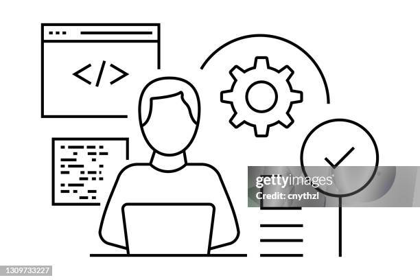 developer line icon, outline symbol vector illustration - developer coding stock illustrations