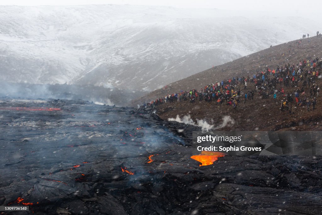 Hikers Flock To See Fagradalsfjall Volcano