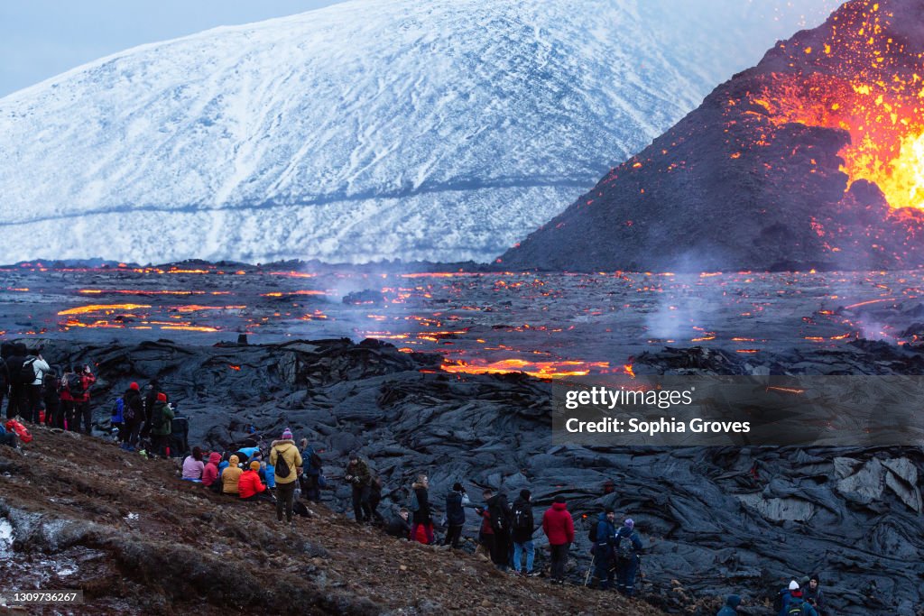 Hikers Flock To See Fagradalsfjall Volcano