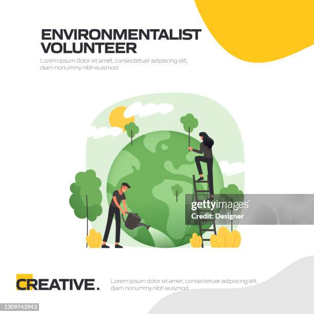 environmentalist volunteer concept vector illustration for website banner, advertisement and marketing material, online advertising, social media marketing etc. - greenhouse emissions stock illustrations