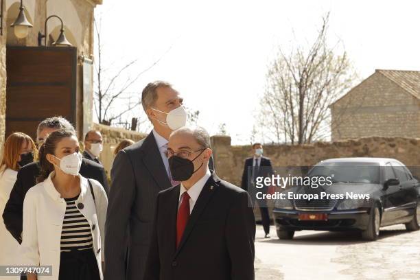 King Letizia and King Felipe VI on their arrival at Goya's birthplace, where they will tour the exhibition "Solana Versus Goya. Mask and Simulation"...