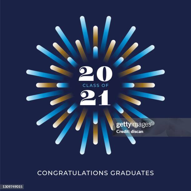 graduate party 2021 class of greeting card with fireworks. for invitation, banner, poster, postcard. vector illustration. - varsity jacket stock illustrations