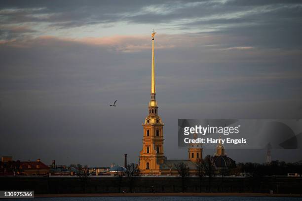 View of the Peter and Paul Fortress across the river Neva on October 30, 2011 in Saint Petersburg, Russia. St. Petersburg, Russia's second largest...