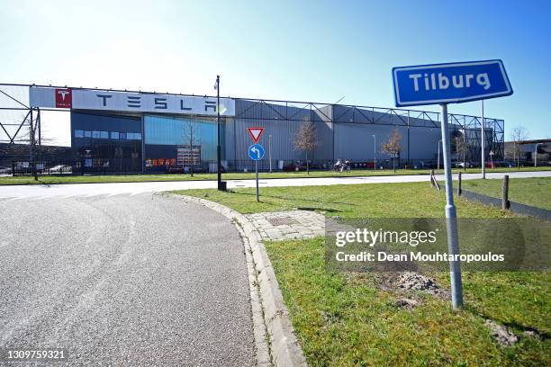 General view of the Tesla Assembly plant building which also does vehicle delivery and has a service centre, on March 29, 2021 in Tilburg,...