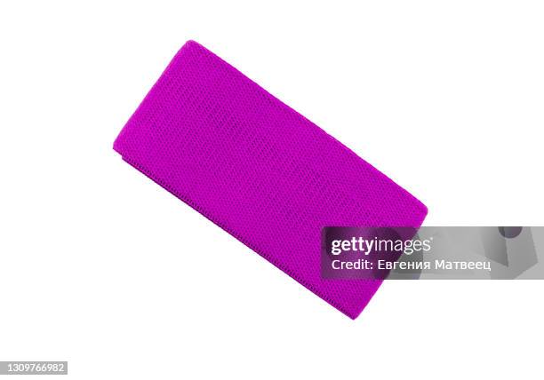 purple textile fitness sports elastic band twisted rolled isolated on white background - ace bandage stock pictures, royalty-free photos & images