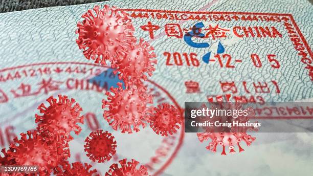 covid19 coronavirus passport vaccine concept piece with beijing china stamp - china coronavirus foto e immagini stock