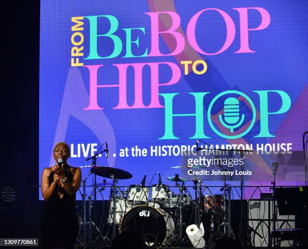 LaVie performs live onstage during a social distance open air evening under the stars 'From Be Bop 2 Hip Hop' with Dinner Supper Club setting...