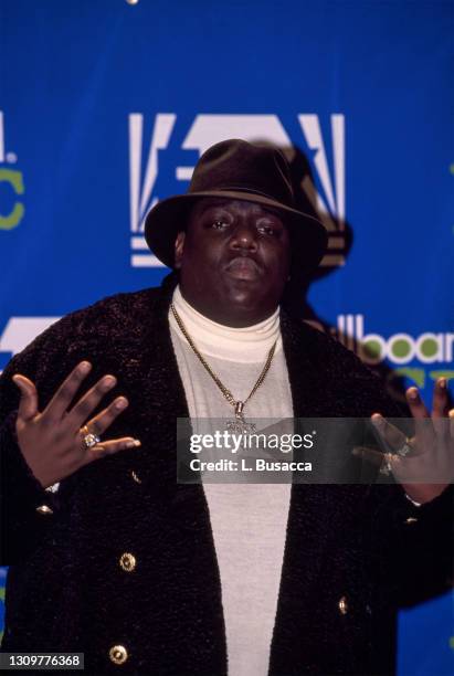 Rapper Notorious B.I.G. AKA Biggie Smalls receives Billboard Music Award on December 6, 1995 at The Coliseum in New York City, New York.