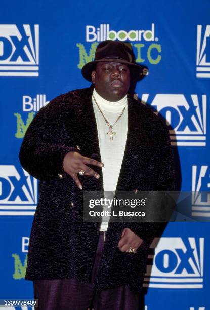 Rapper Notorious B.I.G. AKA Biggie Smalls receives Billboard Music Award on December 6, 1995 at The Coliseum in New York City, New York.