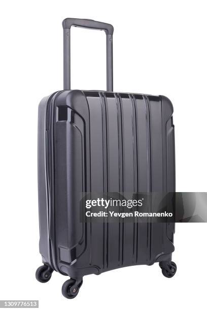 black suitcase on wheels isolated on white background - suitcase stockfoto's en -beelden