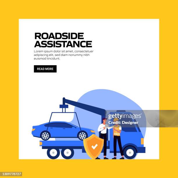 roadside assistance concept vector illustration for website banner, advertisement and marketing material, online advertising, social media marketing etc. - flight delay stock illustrations