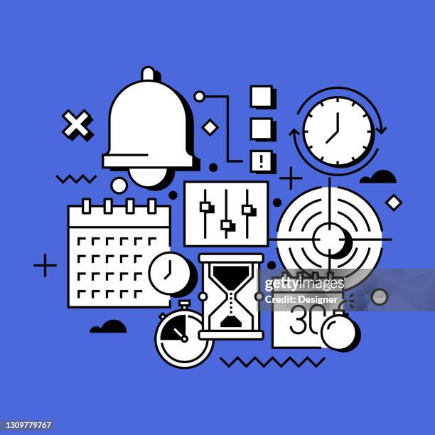 time management related line design style web banner - abstract clock background stock illustrations