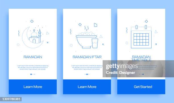 ramadan concept onboarding mobile app page screen with flat icons. ux, ui design template vector illustration - iftar stock illustrations