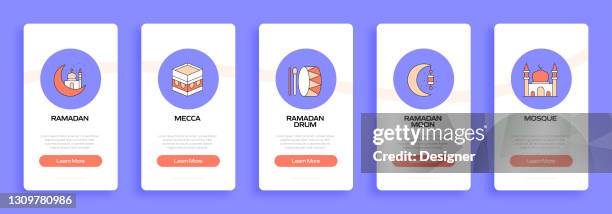ramadan concept onboarding mobile app page screen with flat icons. ux, ui design template vector illustration - iftar stock illustrations