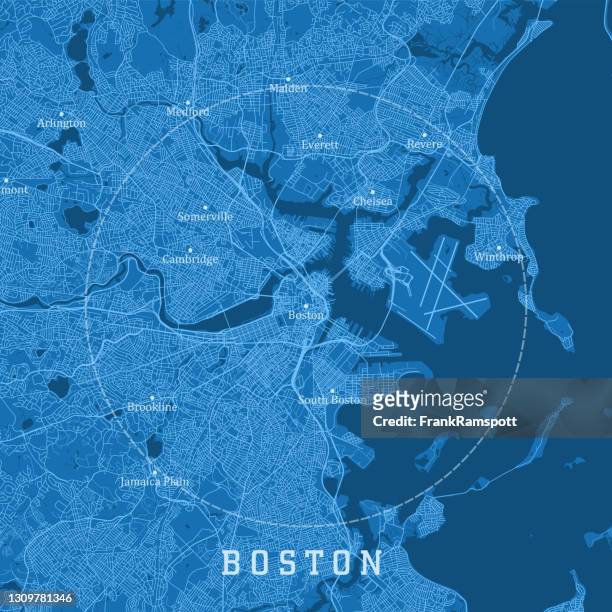 ボストンma都市ベクトルロードマップ青いテキスト - 市街地図点のイラスト素材／クリップアート素材／マンガ素材／アイコン素材
