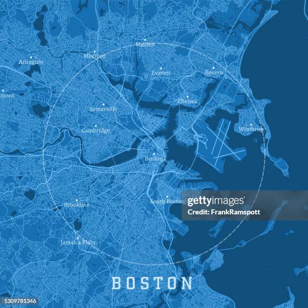 stockillustraties, clipart, cartoons en iconen met boston ma city vector road map blauwe tekst - medford massachusetts