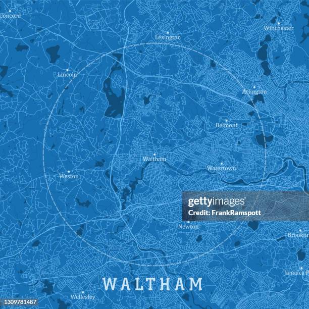 illustrations, cliparts, dessins animés et icônes de waltham ma city vector road map texte bleu - waltham massachusetts