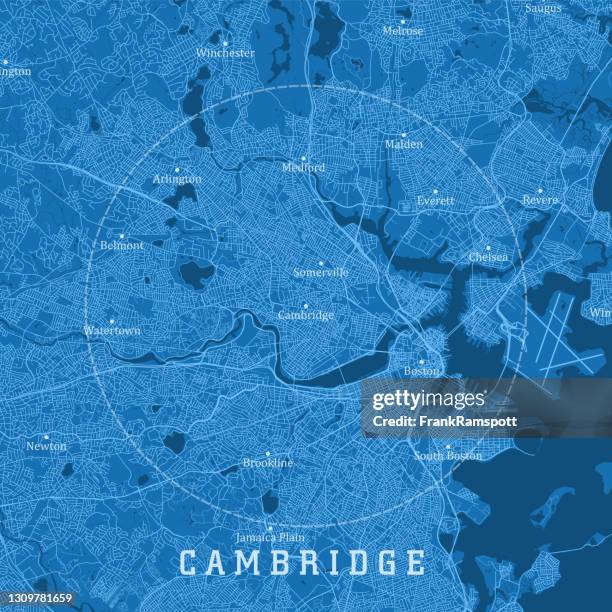 illustrazioni stock, clip art, cartoni animati e icone di tendenza di cambridge ma city vector road map blue text - brookline massachusetts