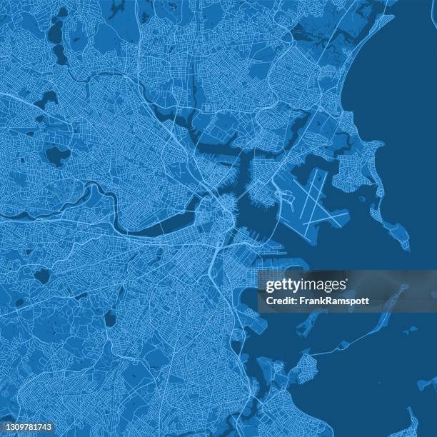 stockillustraties, clipart, cartoons en iconen met boston ma city vector road map blauw - medford massachusetts