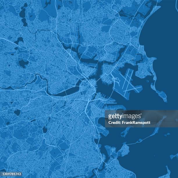 波士頓 ma 城市向量路線圖藍色 - 薩默維爾 麻省 幅插畫檔、美工圖案、卡通及圖標