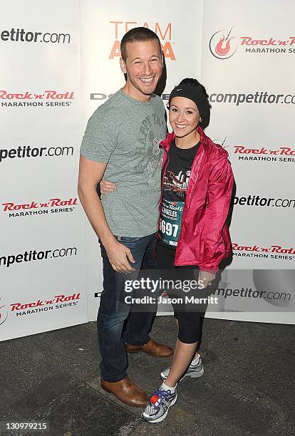 Actors Ashley Hebert and J.P. Rosenbaum attend the Dodge Rock n' Roll Half Marathon and Mini Marathon to benefit the ASPCA on October 30, 2011 in Los...