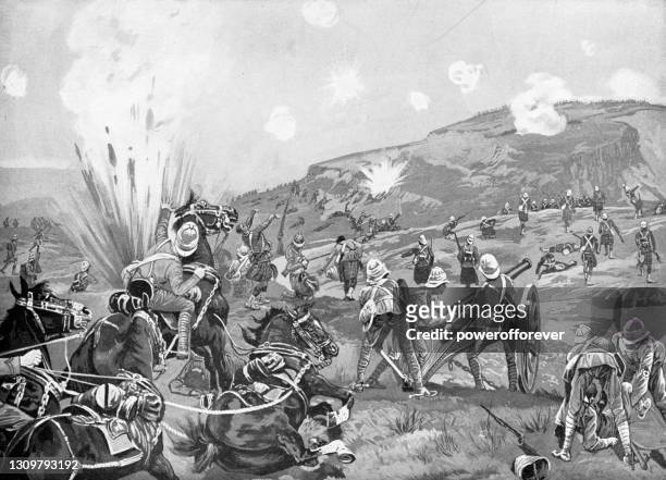 the battle of lombard’s kop (battle of ladysmith) of the second boer war in south africa - 19th century - kop stock illustrations