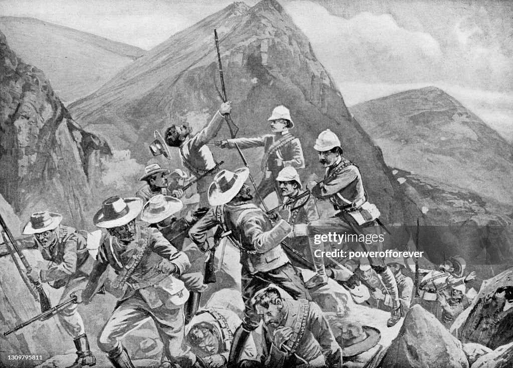 Boer Commandos Surprising the British at Nicholson's Nek during the Battle of Ladysmith of the Second Boer War in South Africa - 19th Century