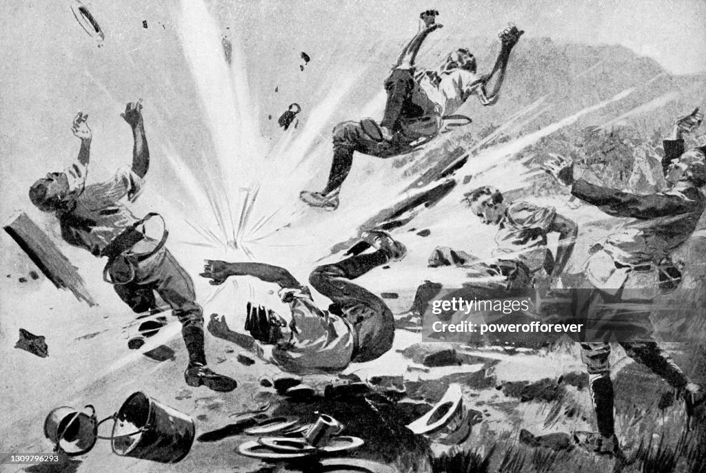 Shell Exploding on the 18th Hussars at the Siege of Ladysmith during the Second Boer War in South Africa - 19th Century