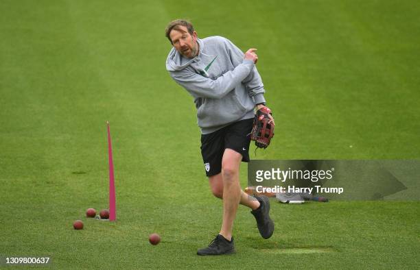 Alan Richardson, Bowling Coach of Worcestershire looks on during Day One of the Pre Season Friendly match between Somerset and Worcestershire at The...