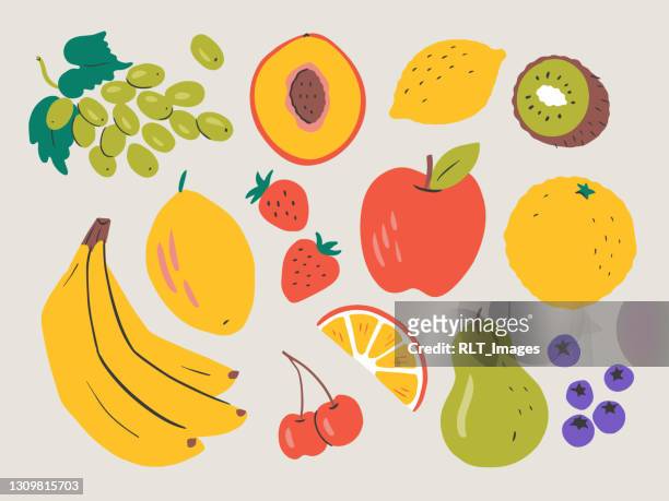 illustration of fresh fruit — hand-drawn vector elements - strawberry stock illustrations