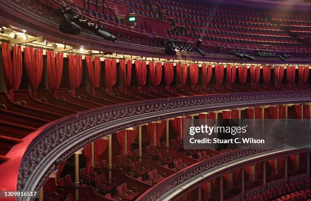 The red seats are empty inside Royal Albert Hall preparing for its 150th anniversary on March 29, 2021 in London, England. Monday 29th March 2021...