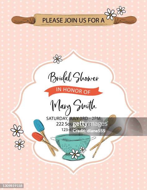 retro bridal kitchen shower - rolling pin stock illustrations