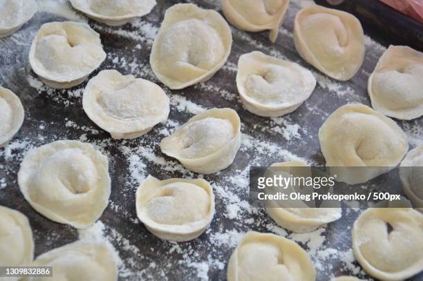 high angle view of dough in baking sheet - oleg prokopenko stock pictures, royalty-free photos & images